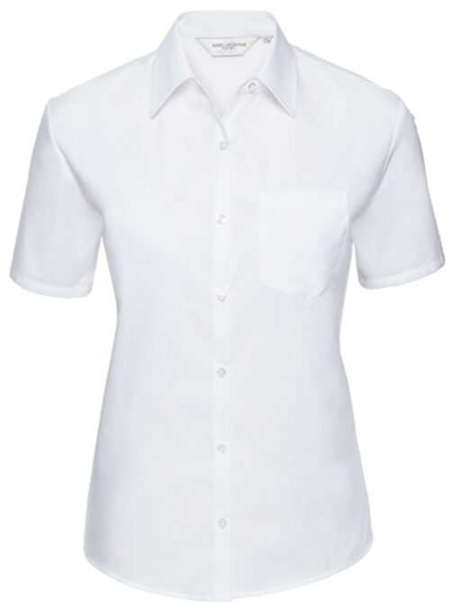 Ladies` Short Sleeve Classic Pure Cotton Poplin Shirt